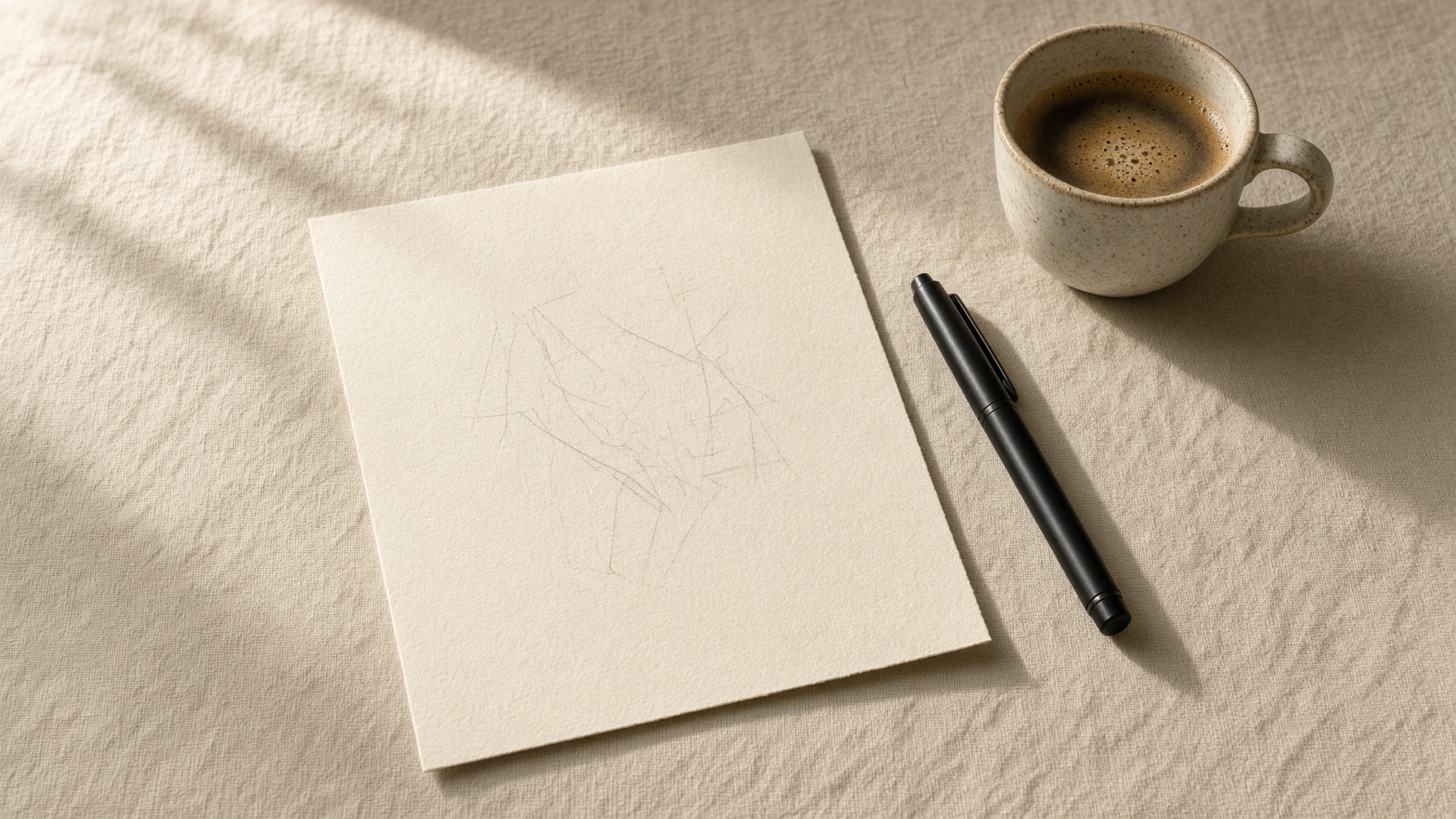 Une feuille, un stylo, le café du matin